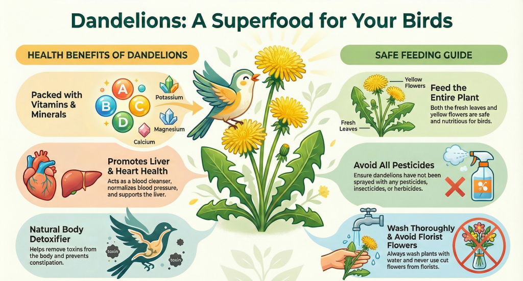 Can birds eat dandelions infographic