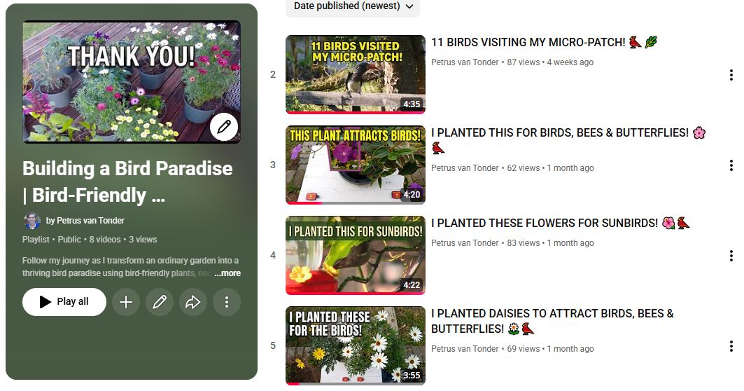 Building a Bird Paradise Bird-Friendly Gardening YouTube Playlist