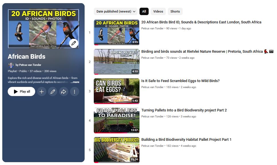 African birds YouTube playlist