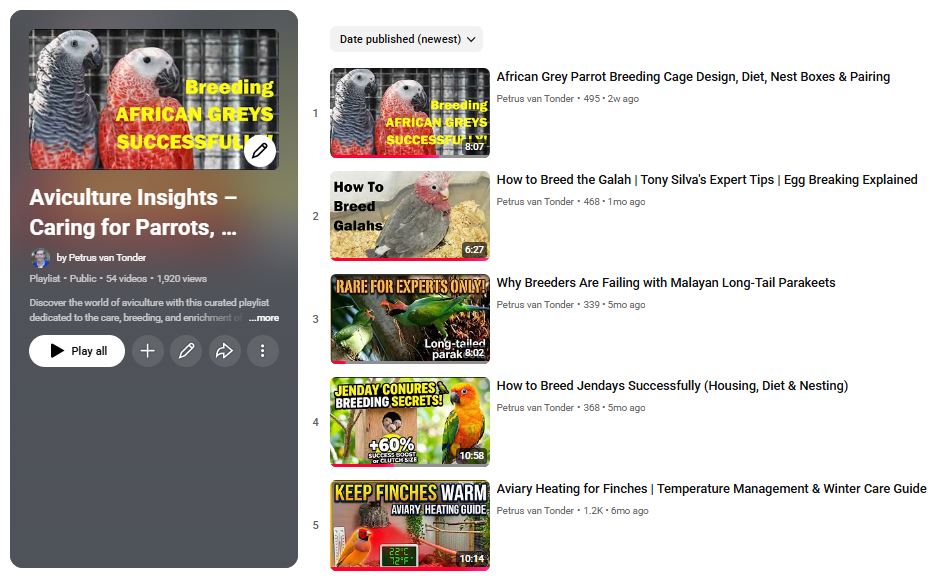 Aviculture insights YouTube playlist