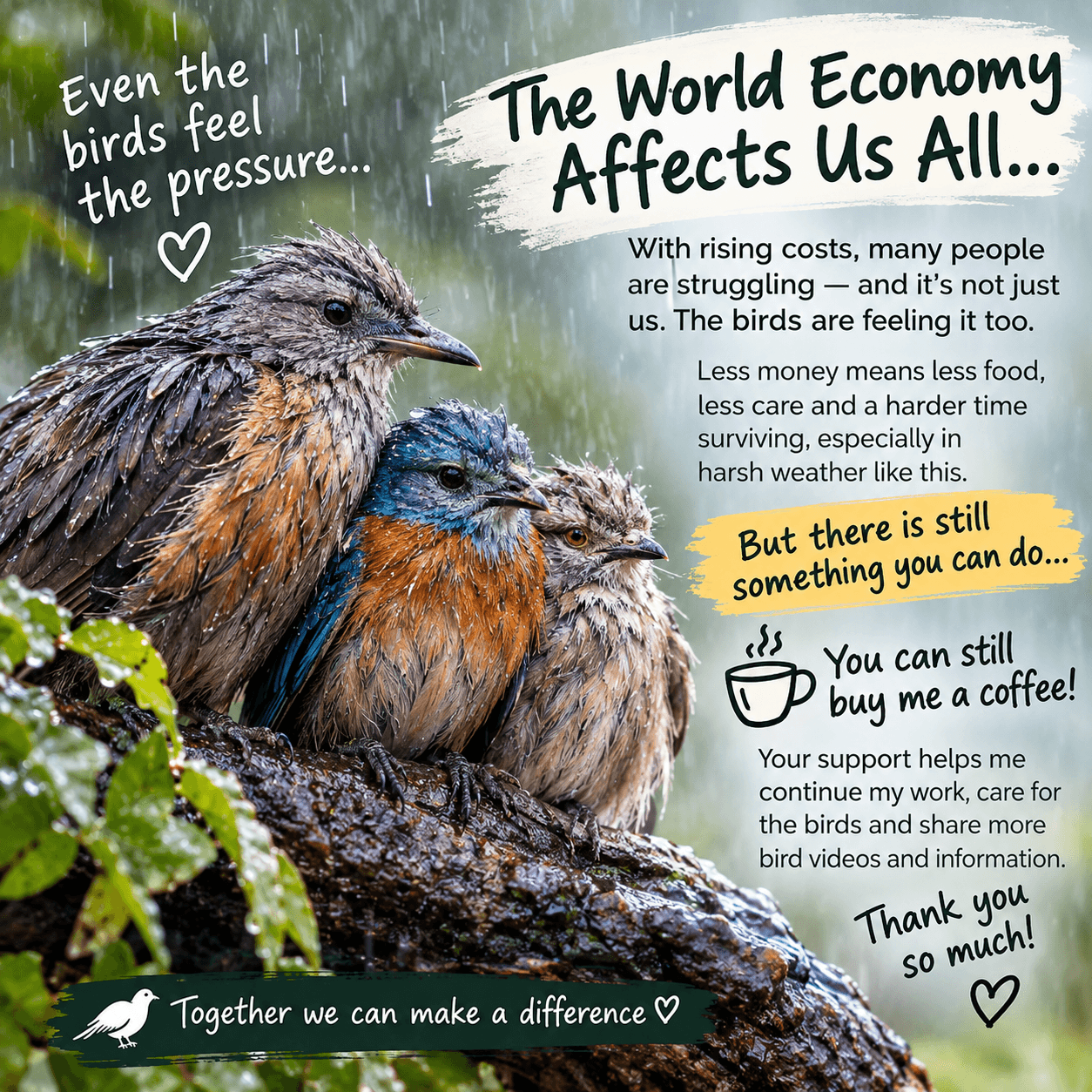 buy me a coffee Birds call for kindness